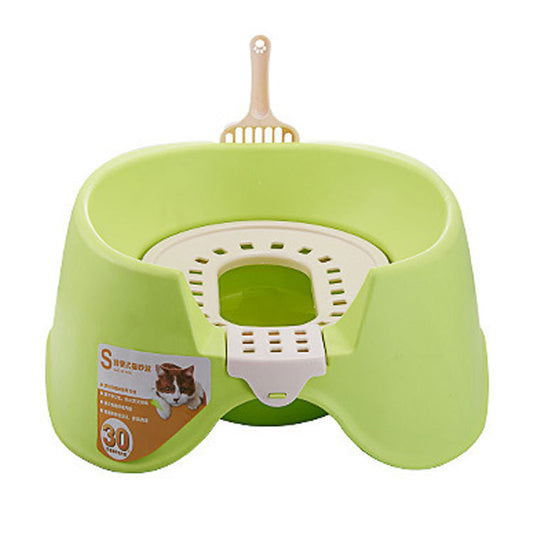 Spillproof Oversized Cat Litter Pan – Semi-Enclosed, Easy-Clean Detachable Cat Toilet (Green | Orange)