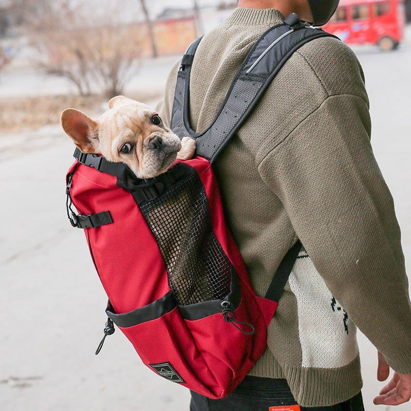 Portable Pet Dog Carrier Backpack – Double Shoulder Travel Bag for Small & Medium Dogs, Breathable Outdoor Design (Red | Blue | Gray | Black)