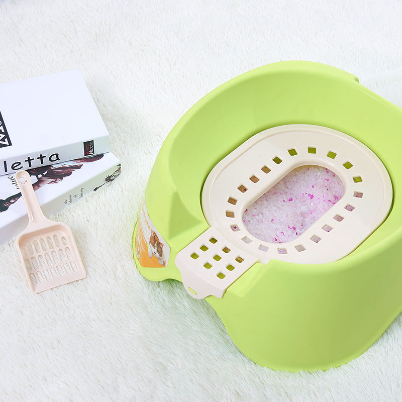 Spillproof Oversized Cat Litter Pan – Semi-Enclosed, Easy-Clean Detachable Cat Toilet (Green | Orange)