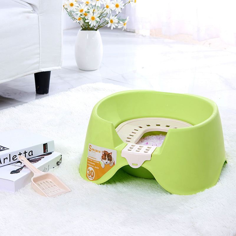 Spillproof Oversized Cat Litter Pan – Semi-Enclosed, Easy-Clean Detachable Cat Toilet (Green | Orange)