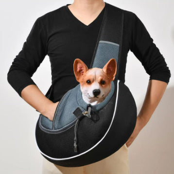 Portable Pet Carrier Crossbody Bag for Dogs & Cats – Breathable, Safe & Stylish Outdoor Travel Sling (Black, Oxford Fabric)