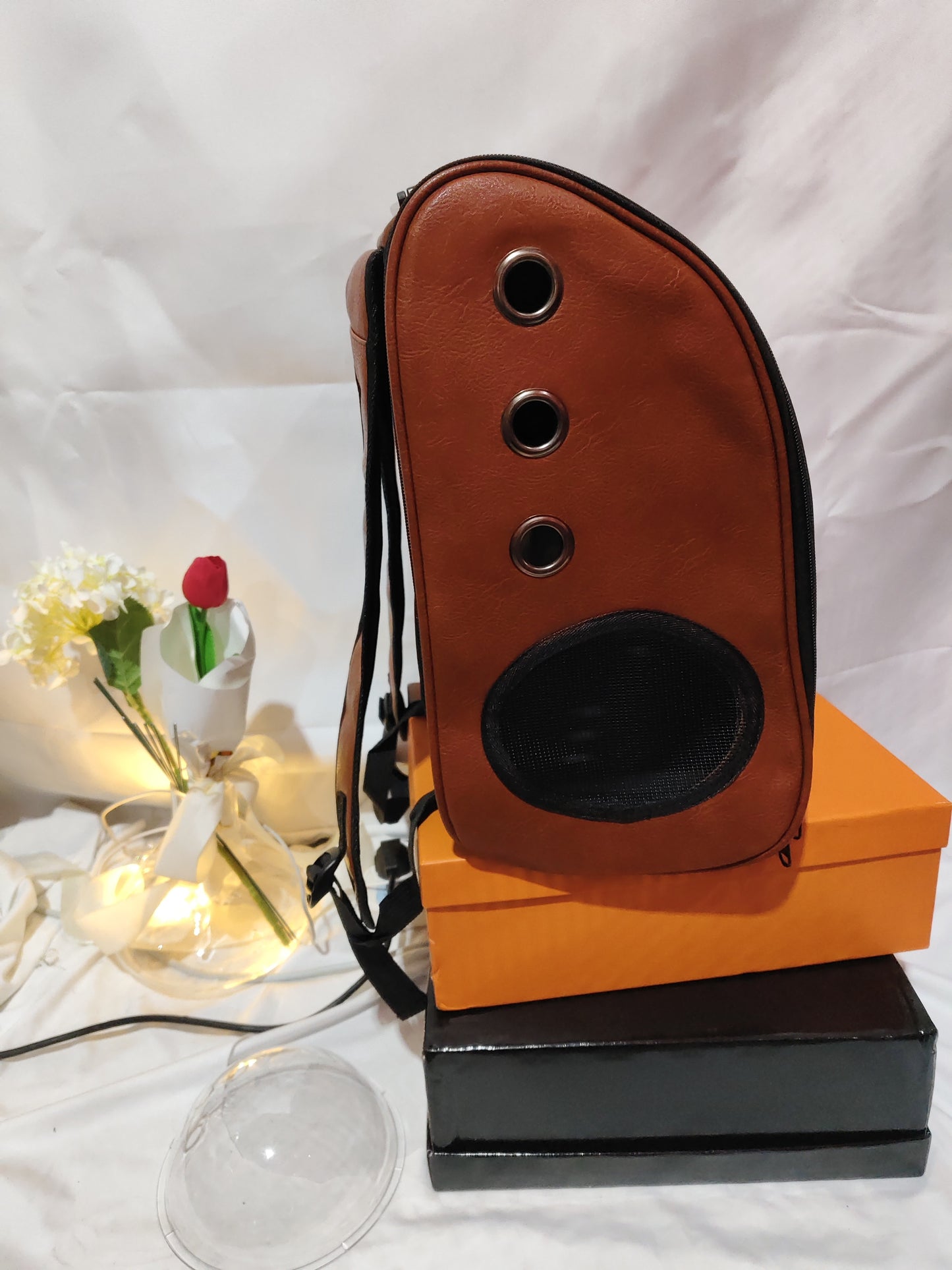 Leather pet carry backpack capsule