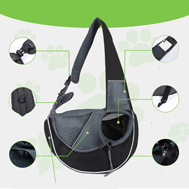 Portable Pet Carrier Crossbody Bag for Dogs & Cats – Breathable, Safe & Stylish Outdoor Travel Sling (Black, Oxford Fabric)