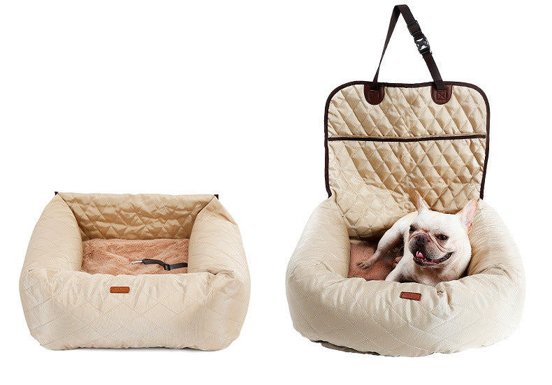 2-in-1 Pet Dog Carrier & Car Seat Pad – Foldable Waterproof Travel Bed, Multi-Purpose Dog Car Mattress (Black | Gray | Beige)