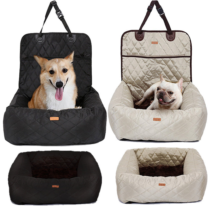 2-in-1 Pet Dog Carrier & Car Seat Pad – Foldable Waterproof Travel Bed, Multi-Purpose Dog Car Mattress (Black | Gray | Beige)