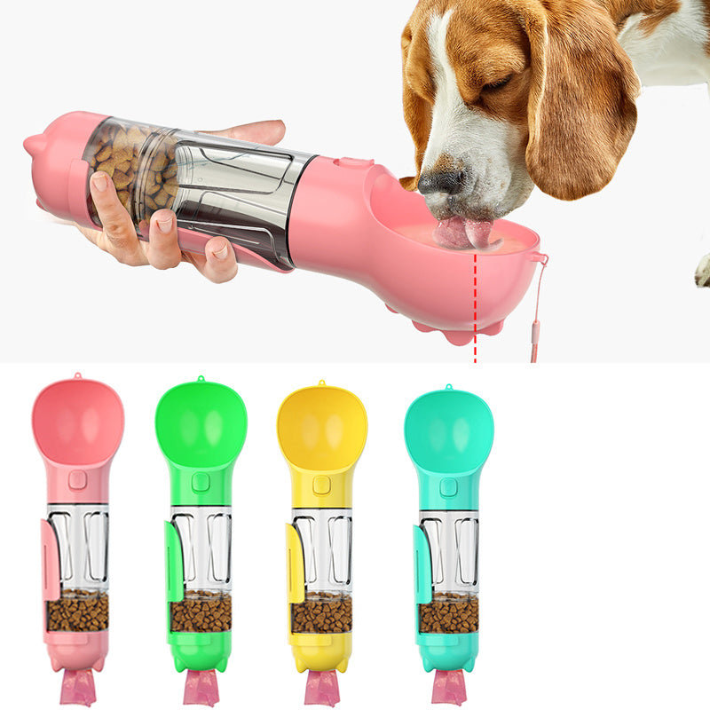 300 500ml Portable Multifunction Dog Water Bottle Food Feeder For Big Dogs 3 In 1 Poop Dispenser Puppy Pet Travel Drinking Bowls Main image