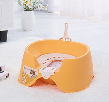 Spillproof Oversized Cat Litter Pan – Semi-Enclosed, Easy-Clean Detachable Cat Toilet (Green | Orange)