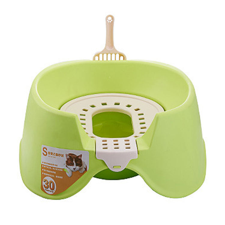 Spillproof Oversized Cat Litter Pan – Semi-Enclosed, Easy-Clean Detachable Cat Toilet (Green | Orange)