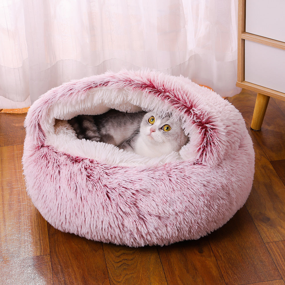 Deep Sleep Half-pack Semi-enclosed Dual-use Plush Round Pet Bed Secondary image
