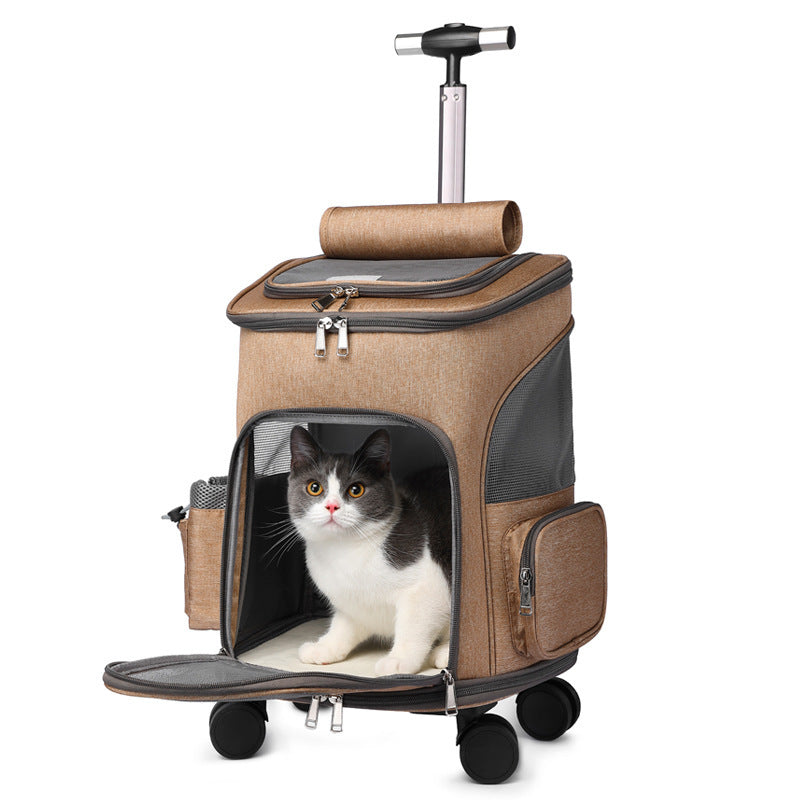 Portable Folding Trolley Pet Backpack Traveling Cat Backpack With Universal Wheel Trolley Pet Bag Main image