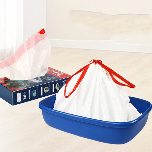 5.	Thick Drawstring Cat Litter Box Garbage Bags – Leak-Proof, Tear-Resistant LDPE Cleaning Liners (Blue)