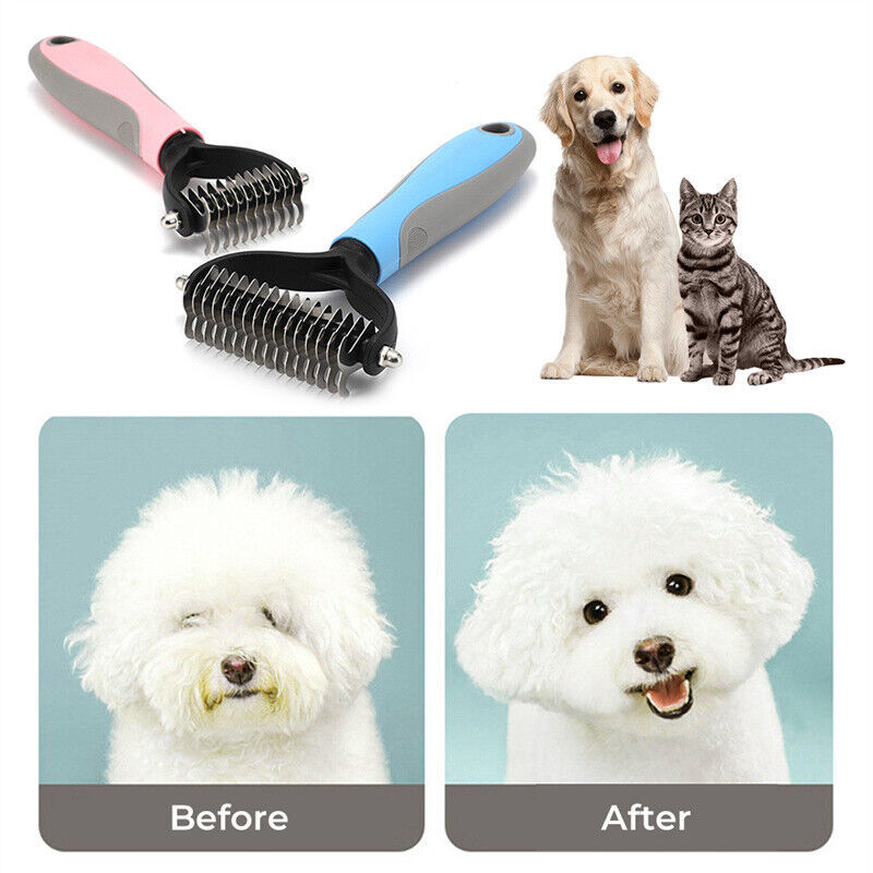 Grooming Brush For Pet Dog Cat Deshedding Tool Rake Comb Fur Remover Reduce 2-Side Dematting Tool For Dogs Cats Pets Grooming Brush Double Sided Shedding And Dematting Undercoat Rake Hair Removal Comb Main image