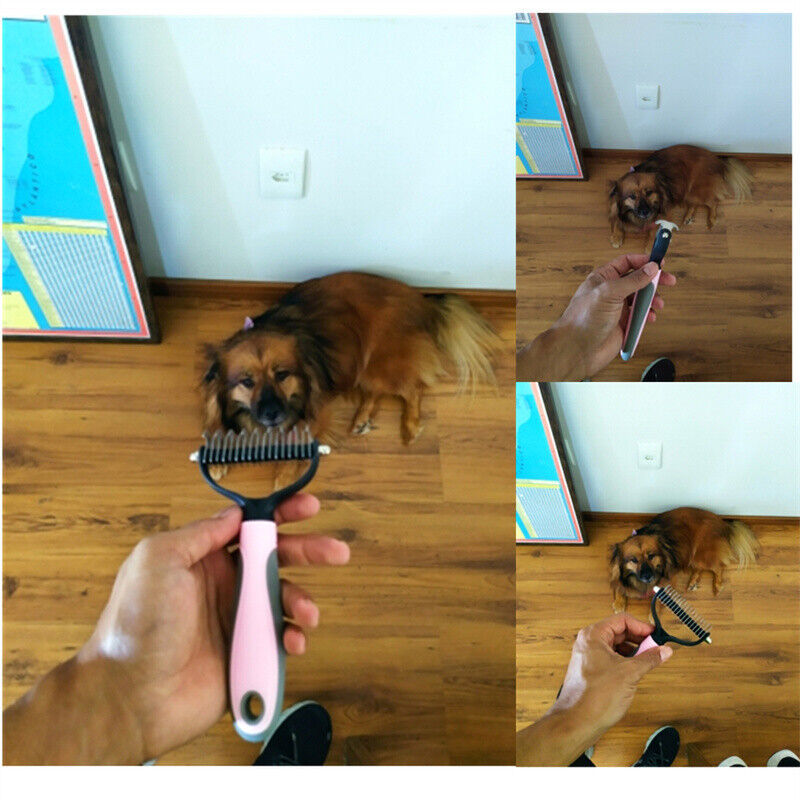 Grooming Brush For Pet Dog Cat Deshedding Tool Rake Comb Fur Remover Reduce 2-Side Dematting Tool For Dogs Cats Pets Grooming Brush Double Sided Shedding And Dematting Undercoat Rake Hair Removal Comb Secondary image