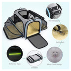 Airline-Approved Expandable Pet Carrier – Foldable Soft Travel Bag for Cats & Small Dogs with Reflective Strips & 4-Way Open Design (Black | Gray)