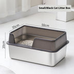 Stainless Steel Cat Litter Box with High Fence – Anti-Splash Pet Toilet, Durable Metal & Plastic Design (Gray | Black | White)