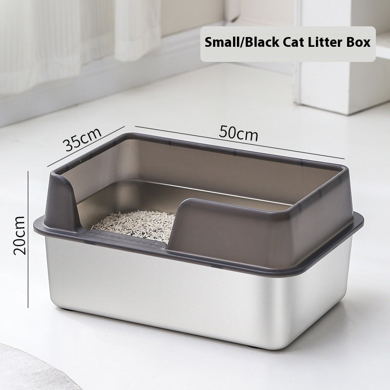 Stainless Steel Cat Litter Box with High Fence – Anti-Splash Pet Toilet, Durable Metal & Plastic Design (Gray | Black | White)