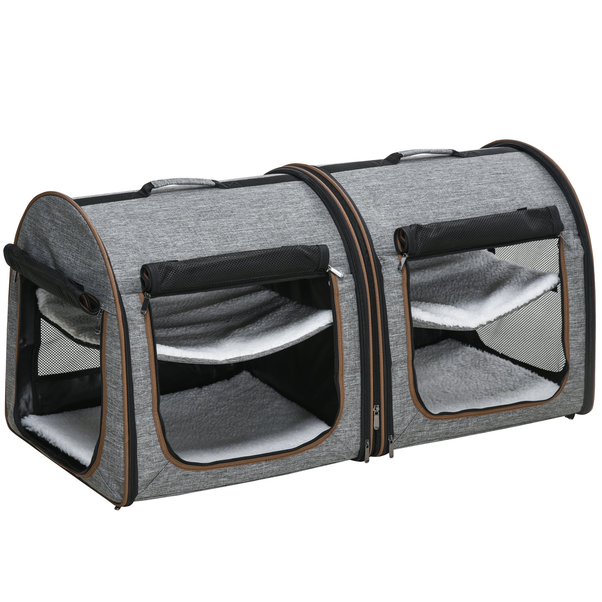 Portable Soft-sided Pet Cat Carrier With Divider, Two Compartments, Padded And Storage Bag, Grey Main image