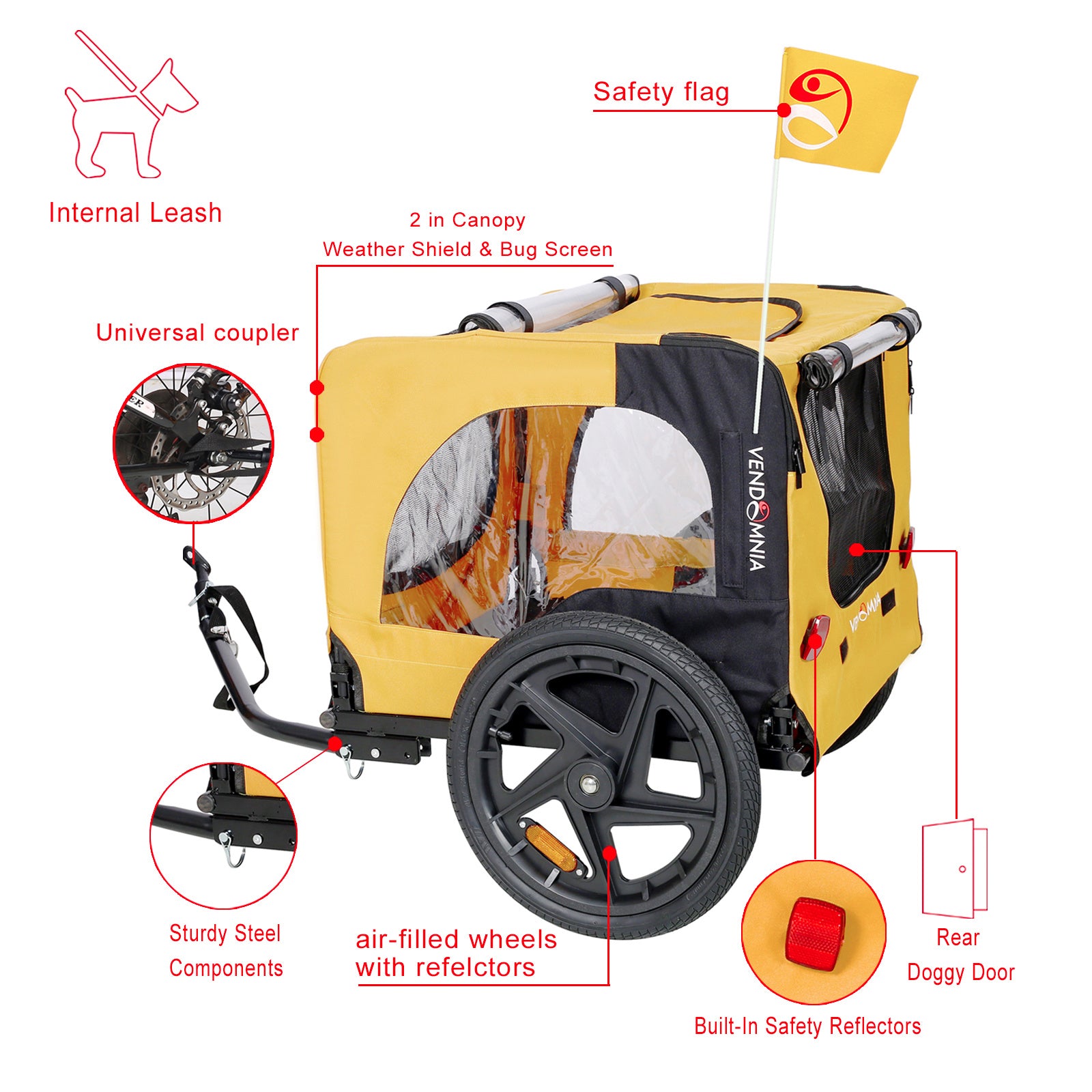 Yellow Outdoor Heavy Duty Foldable Practical Pet Stroller Dog Carrier With Bicycle Tow Secondary image