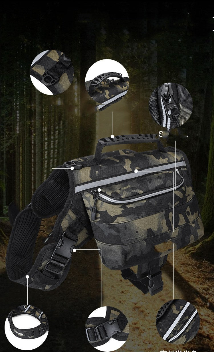 Outdoor Large Dog Backpack – Adjustable Oxford Cloth Travel Harness Pack for Hiking, Camping & Training (Black | Green | Yellow | Camouflage | Gray | Blue)