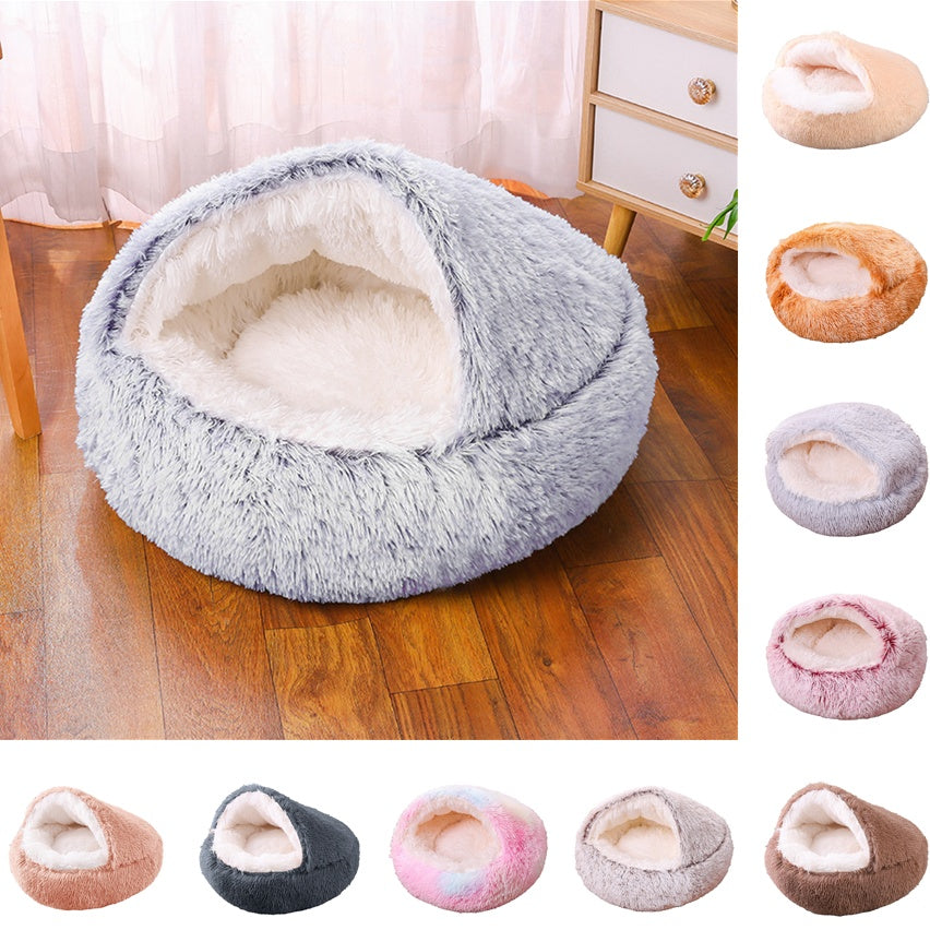 Deep Sleep Half-pack Semi-enclosed Dual-use Plush Round Pet Bed Main image