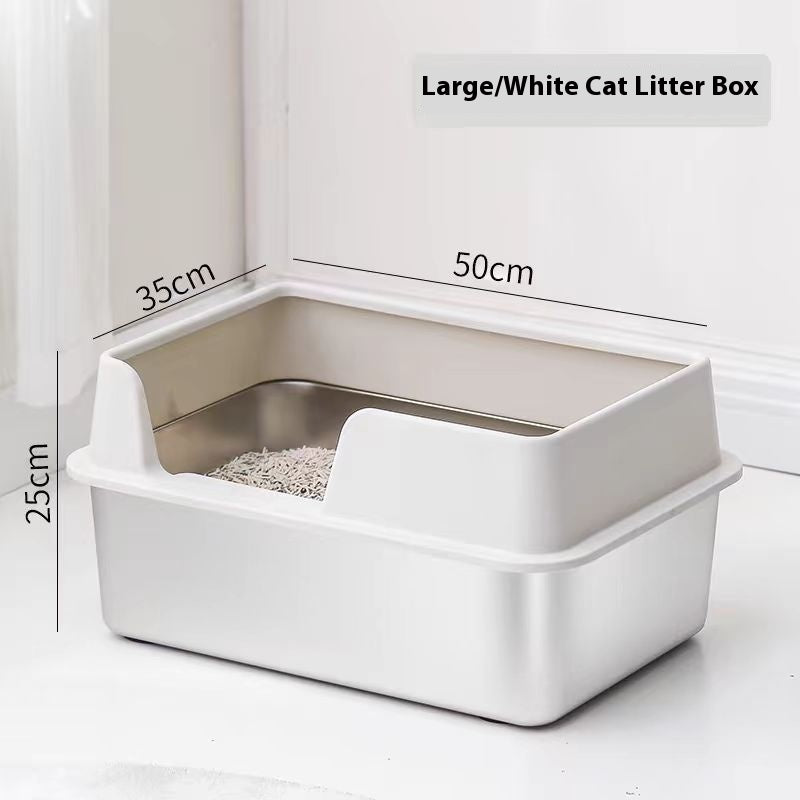 Stainless Steel Cat Litter Box with High Fence – Anti-Splash Pet Toilet, Durable Metal & Plastic Design (Gray | Black | White)