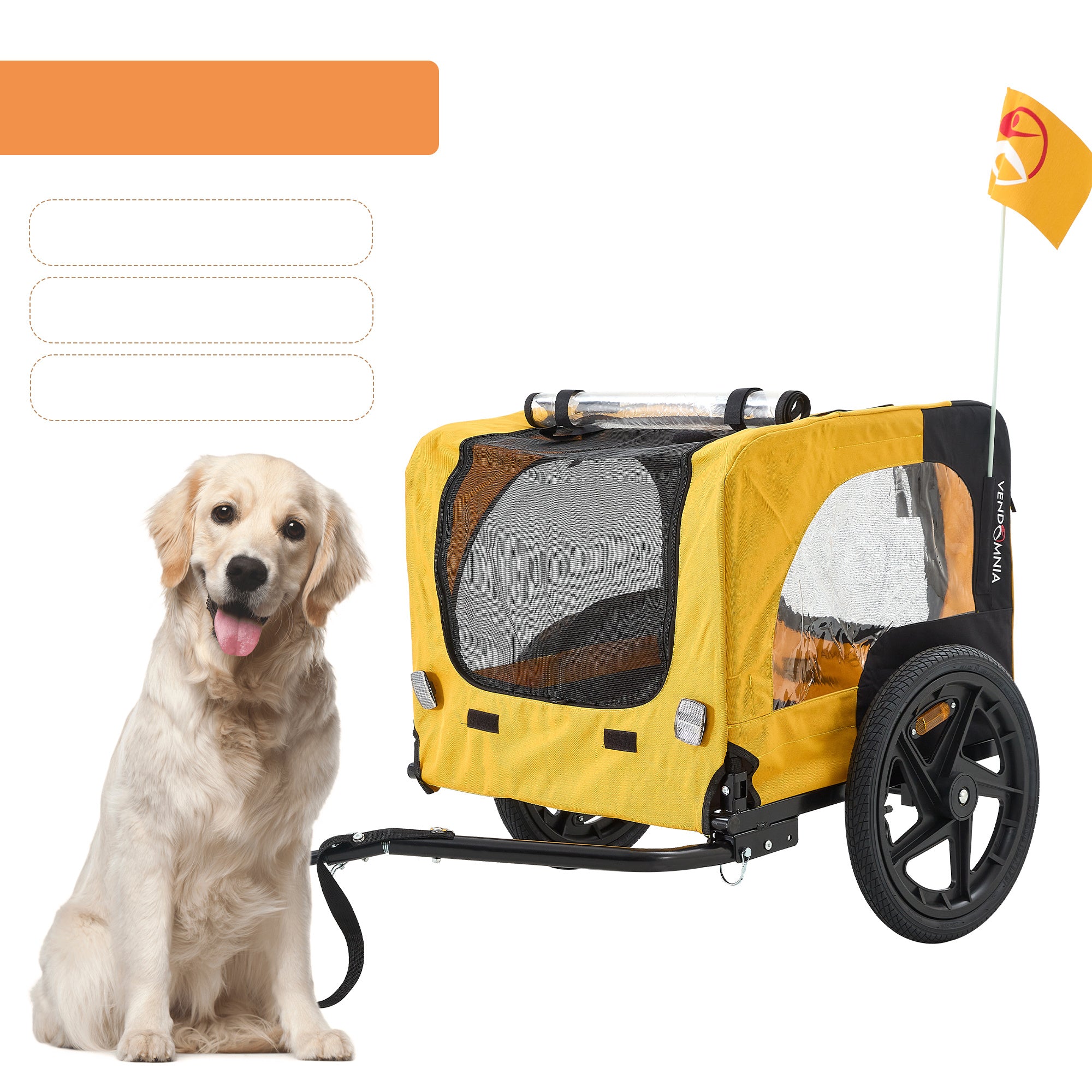 Yellow Outdoor Heavy Duty Foldable Practical Pet Stroller Dog Carrier With Bicycle Tow Main image