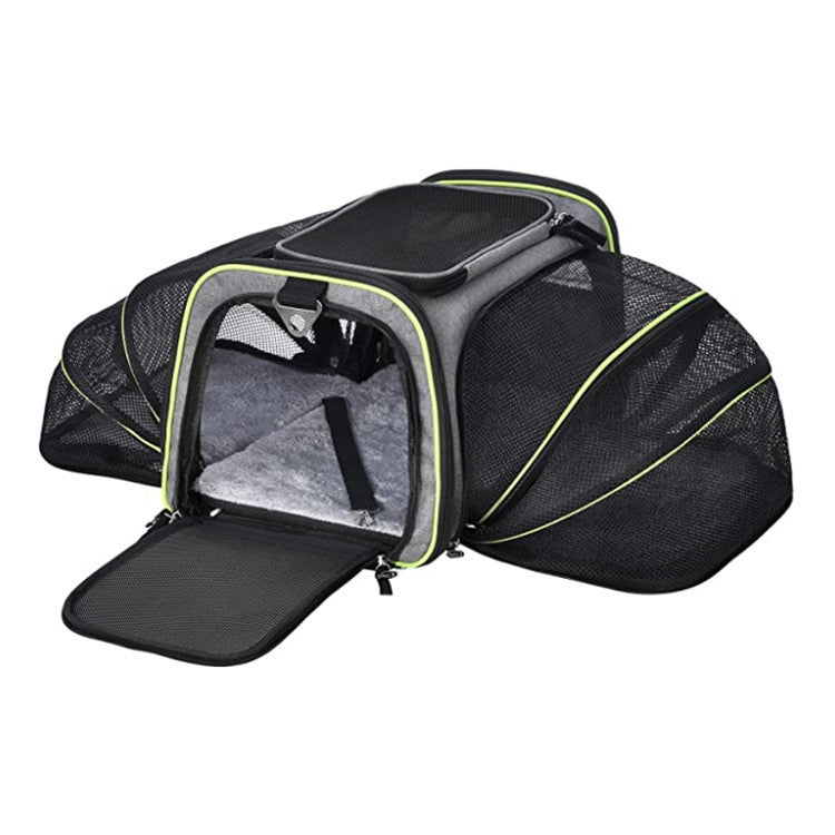 Airline-Approved Expandable Pet Carrier – Foldable Soft Travel Bag for Cats & Small Dogs with Reflective Strips & 4-Way Open Design (Black | Gray)