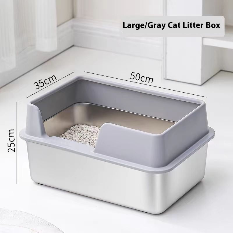 Stainless Steel Cat Litter Box with High Fence – Anti-Splash Pet Toilet, Durable Metal & Plastic Design (Gray | Black | White)