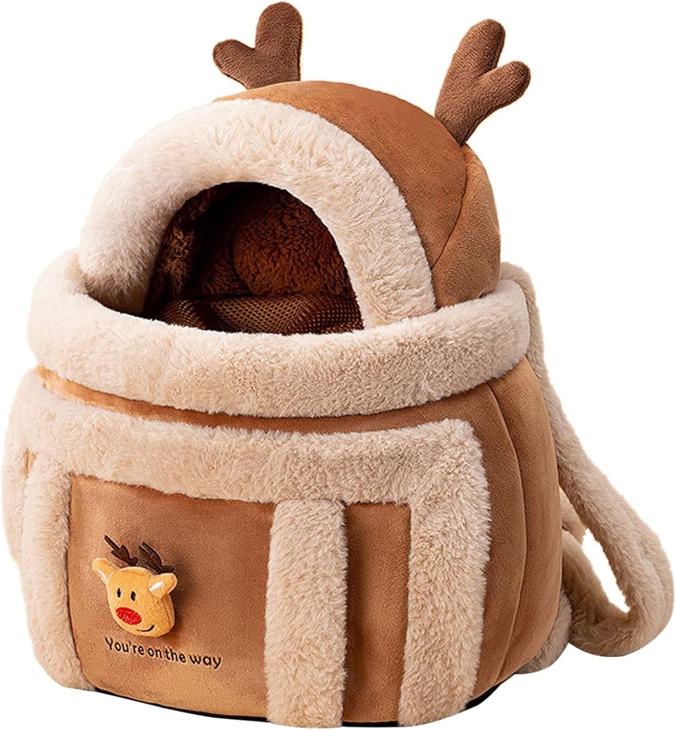 Carrier Bag Backpack Carrier Dog Travel Bag Pet Winter Outdoor Carriers Plush Reindeer Bag With Hand Warmers Main image