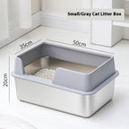 Stainless Steel Cat Litter Box with High Fence – Anti-Splash Pet Toilet, Durable Metal & Plastic Design (Gray | Black | White)