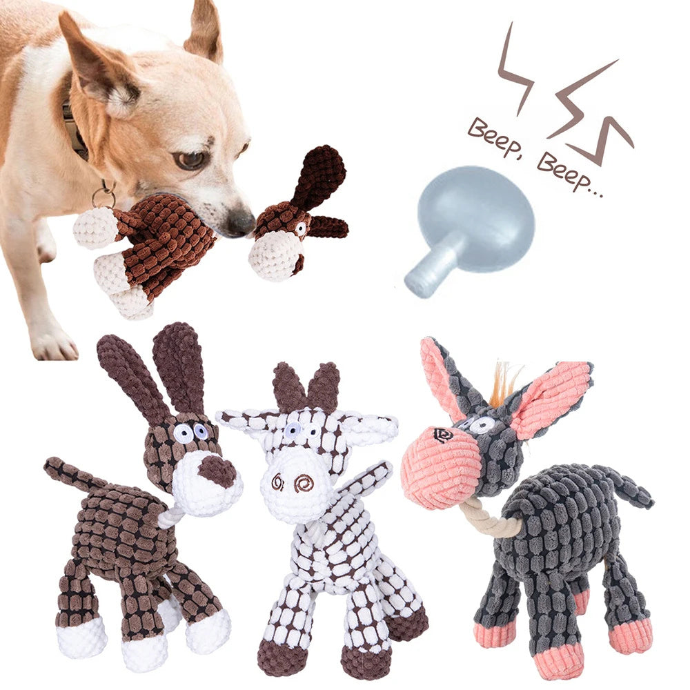 Pet Toy Donkey Shape Corduroy Chew Toy For Dogs Puppy Squeaker Squeaky Plush Bone Molar Dog Toy Pet Training Dog Main image
