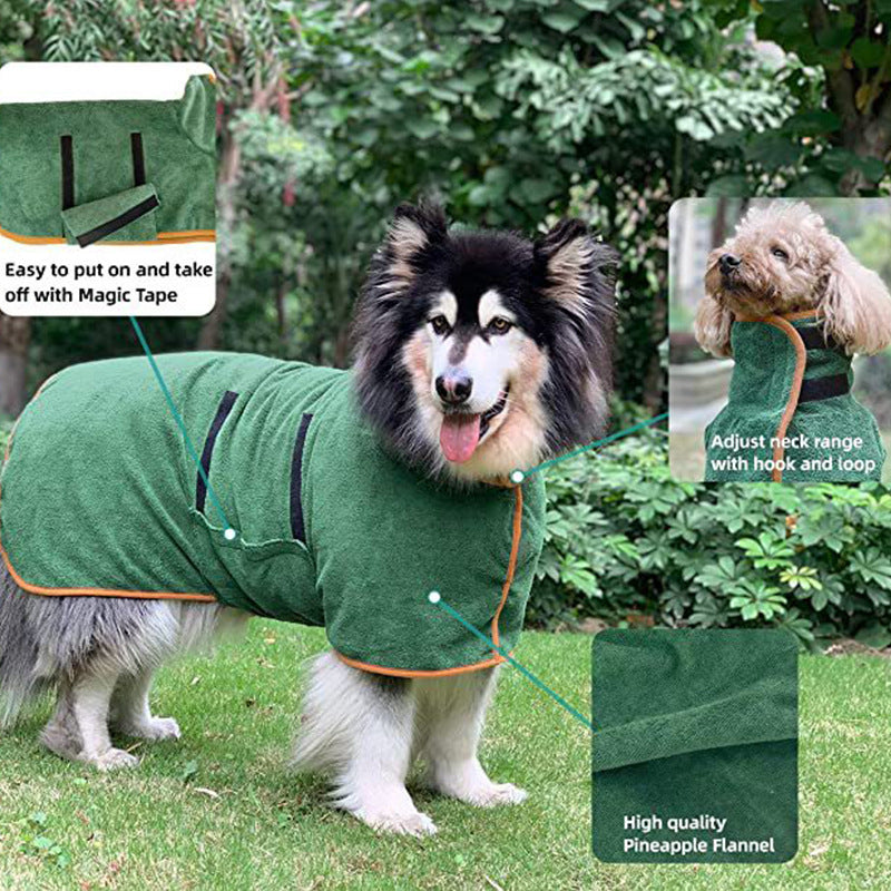 Pet Bathrobe Fast Drying Towel Microfiber Absorbent Soft Bath Robe Adjustable Towel Grooming Coat For Small Medium Large Dog Secondary image