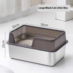 Stainless Steel Cat Litter Box with High Fence – Anti-Splash Pet Toilet, Durable Metal & Plastic Design (Gray | Black | White)